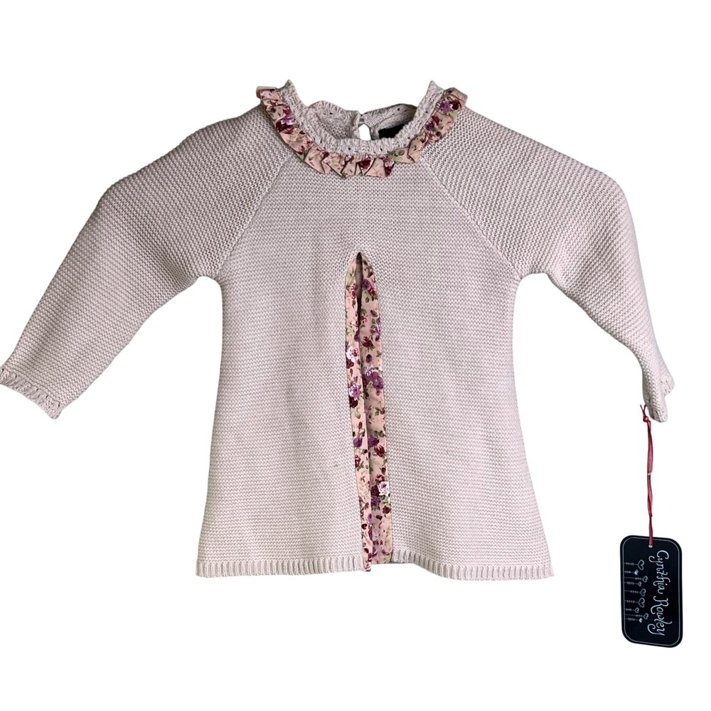 Cynthia Rowley Girls‎ Tan Knit Dress Pink Floral Ruffles & Insert 6-9 Months NWT